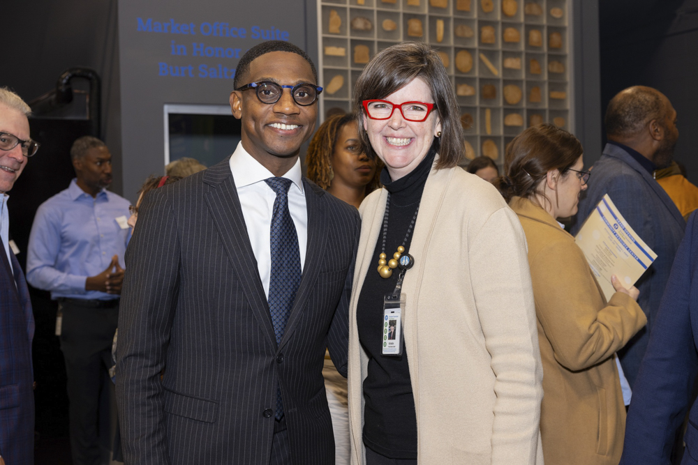 GCFB CEO Kristin Warzocha and Mayor Justin Bibb at the Food Bank ribbon cutting